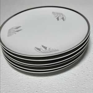 Vtg Fukagawa Arita Hand Painted “Silver Wheat” Bread Plate Set 6 Platinum Trim